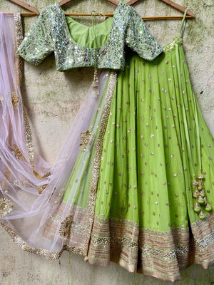 Olive Green Sharmily Mirror Lehenga Set image 4