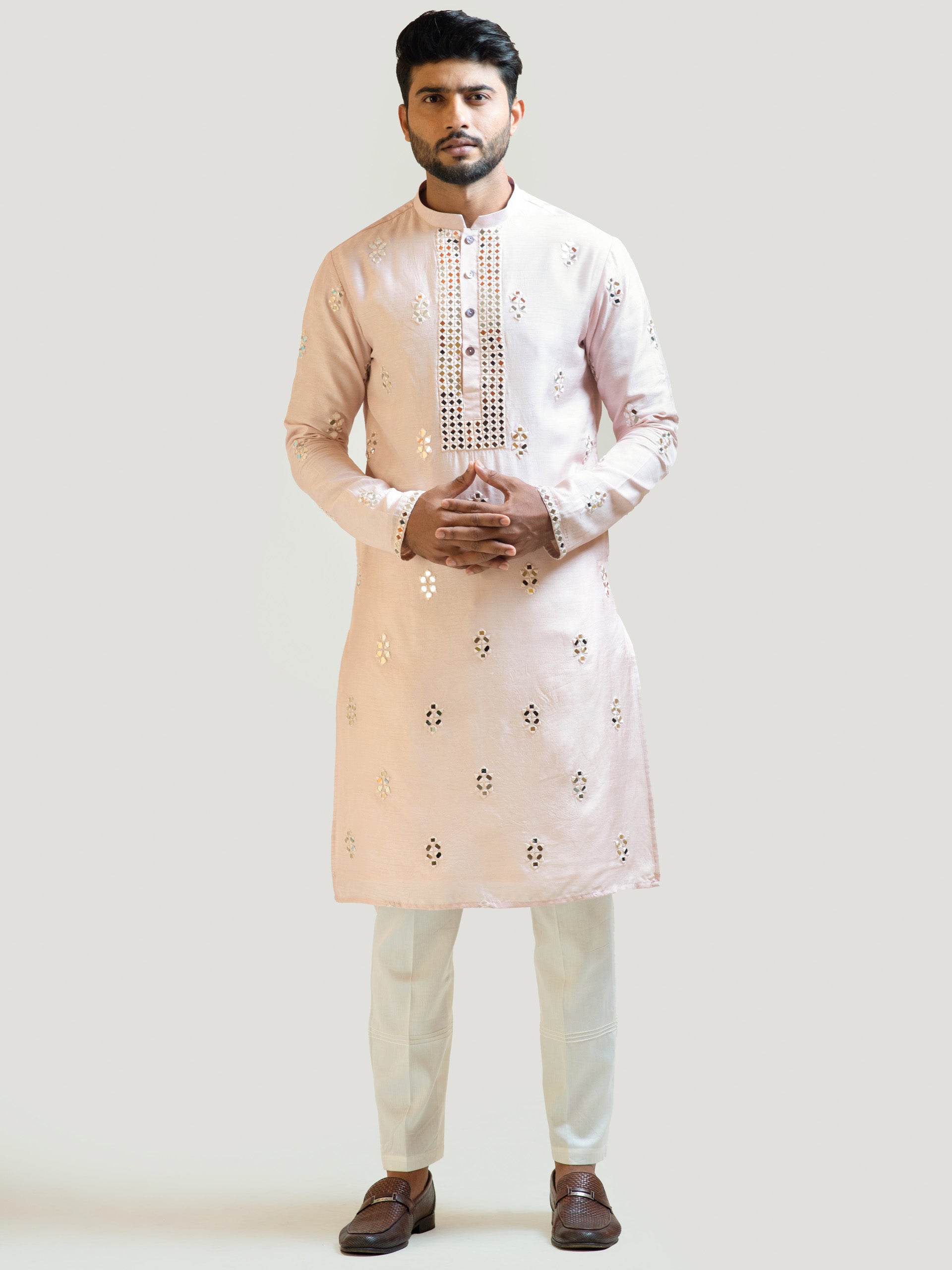 Baby Pink Mirror Work Kurta Set - Custom image