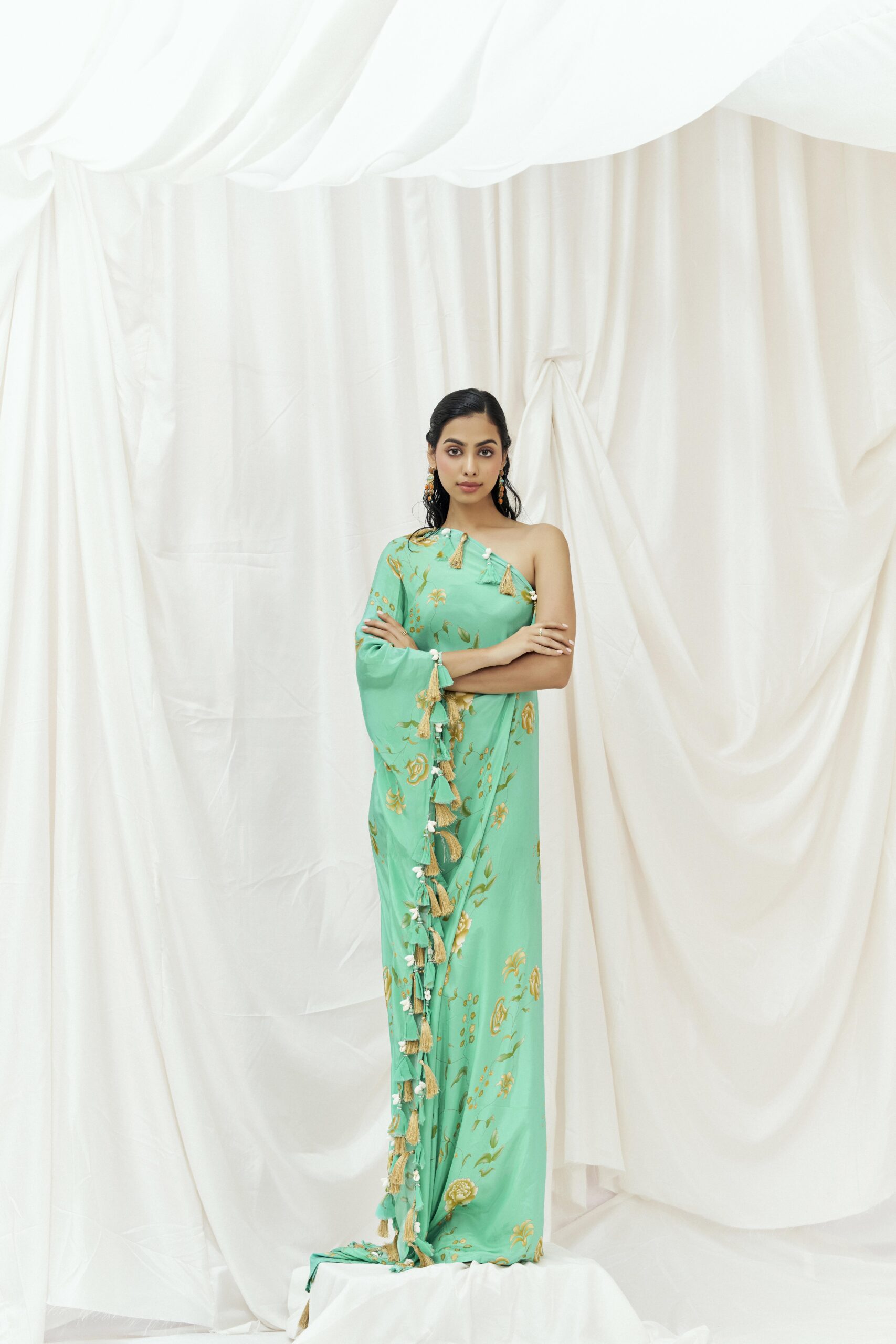 Turquoise Blue Printed Beaded Kaftan image 7