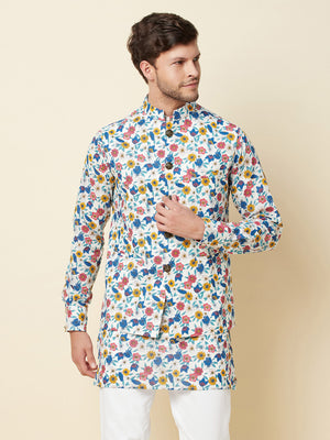 Multicolored Floral Print Jacket with Kurta Set image 5