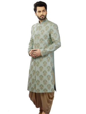 Green Raw Silk Sherwani image 0