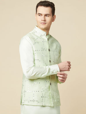 Mint Green Kurta Bundi Jacket Set image 1
