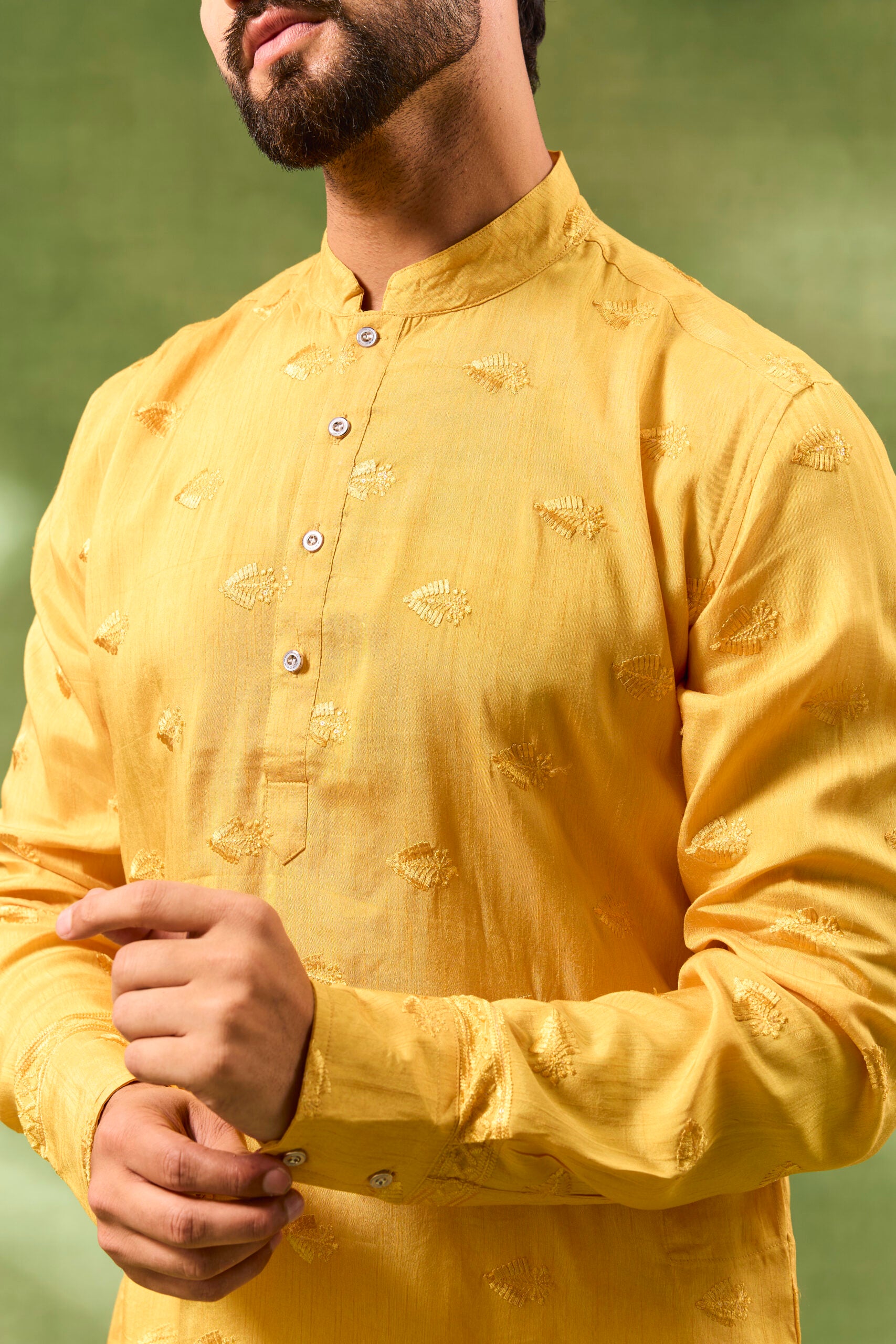 Mustard Border Embroidered Kurta Set image 3
