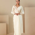 Off-White Ruffle Saree image 0
