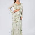 Pre Drape Mint Saree Set image 0