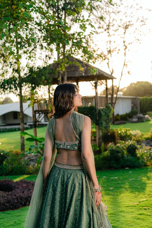 Forest Green Embroidered Lehenga Set image 1