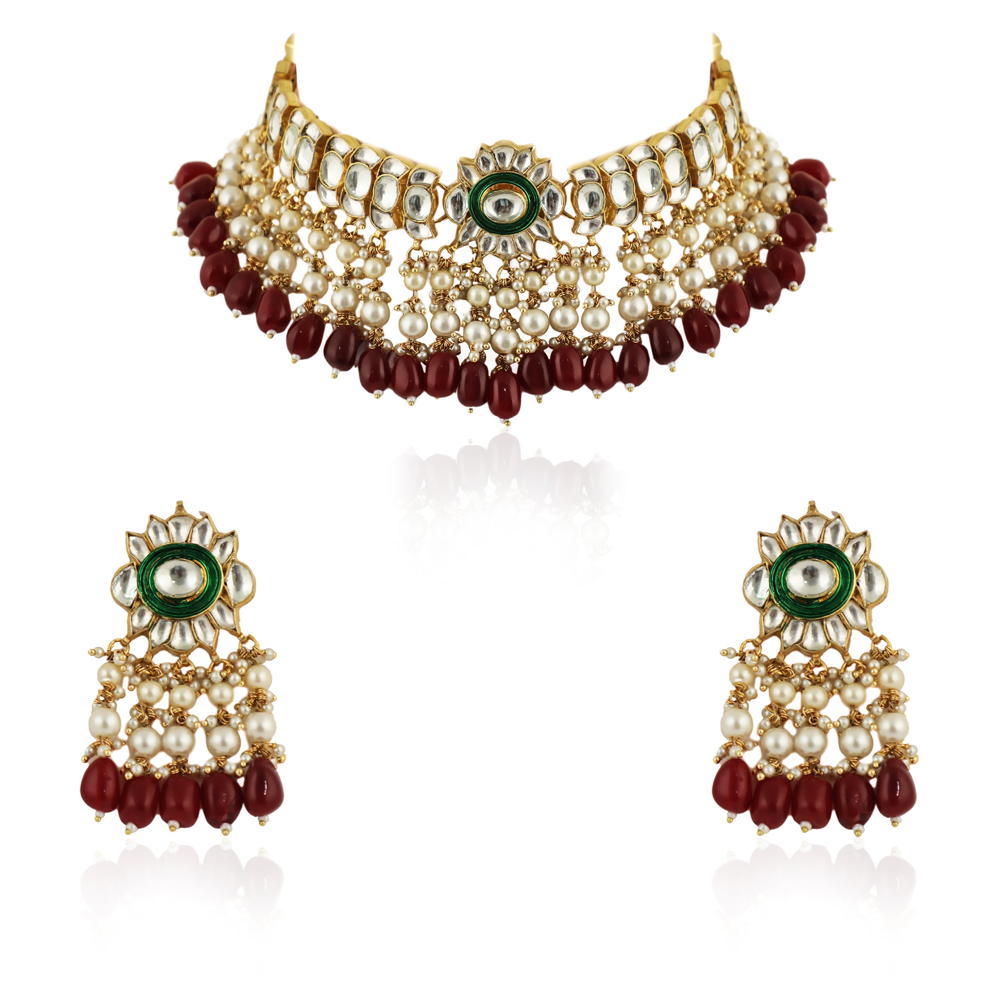 Red And Green Beaded Necklace Set image 0