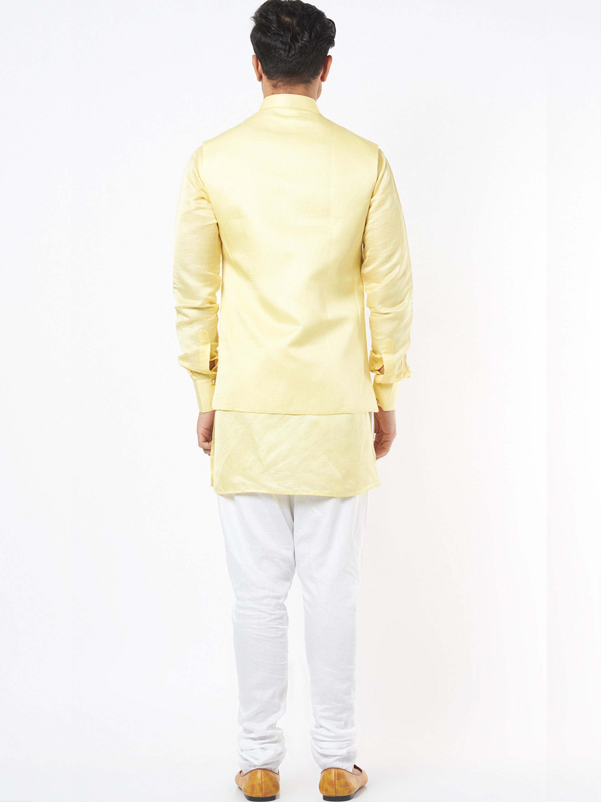 Yellow Cotton Silk Bundi Jacket Set image 2