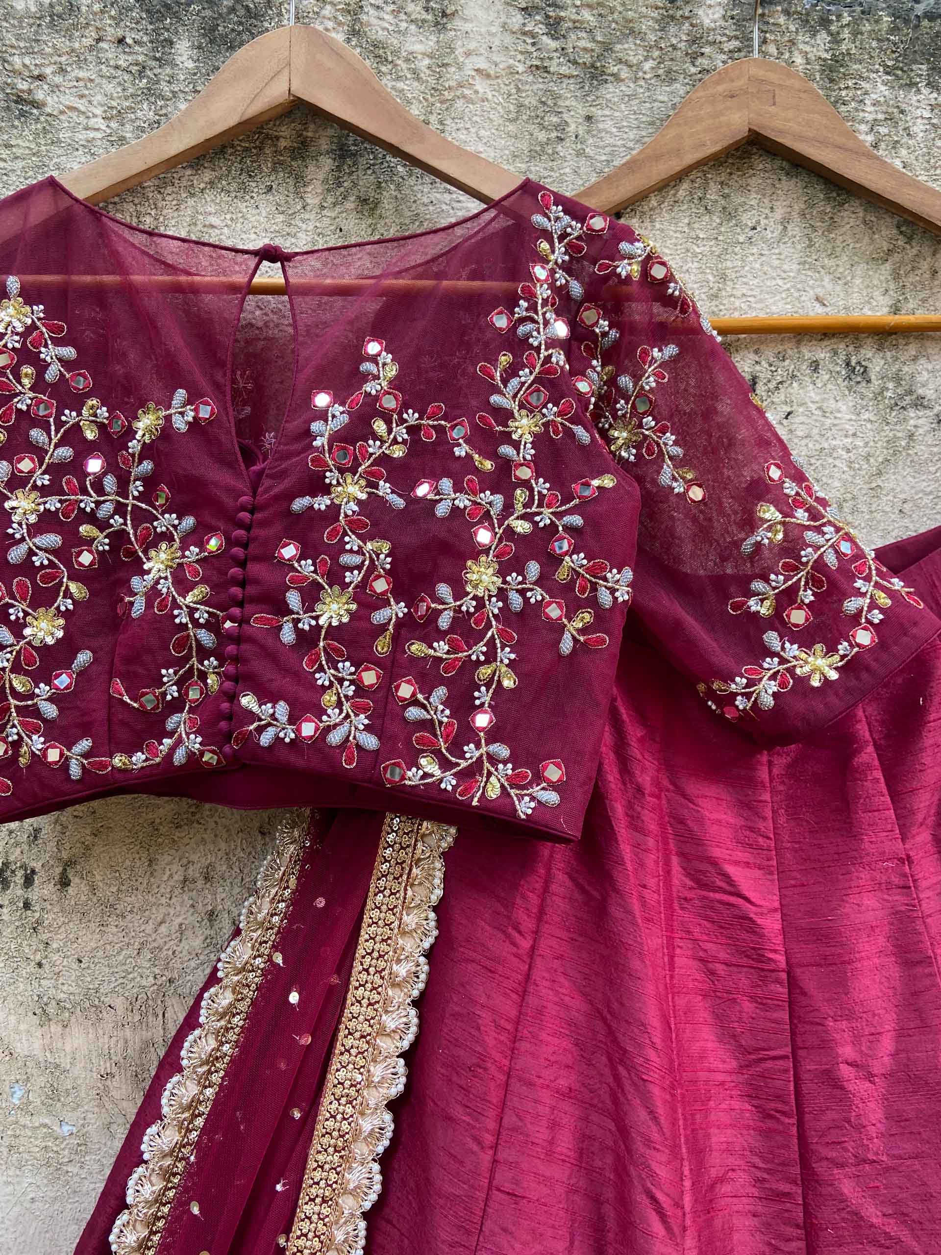 Burgundy Embroidered Lehenga Set image 1