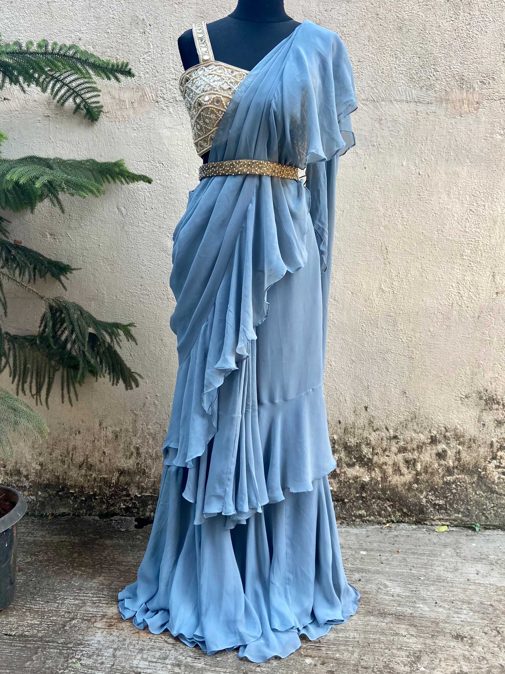 Blue Ruffle Saree image 0