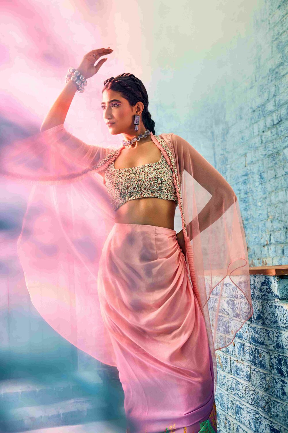 Ombre Print Skirt with Cape And Bustier image 3
