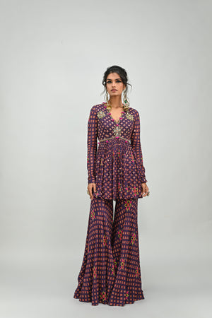 Plum Highlighted Sharara Top Set - Custom image