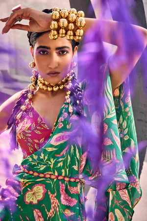 Avocado Green Ruffle Style Saree image 2
