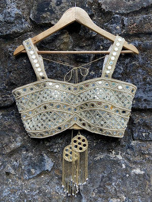 Ivory Mirror Bustier Lehenga Set image 5