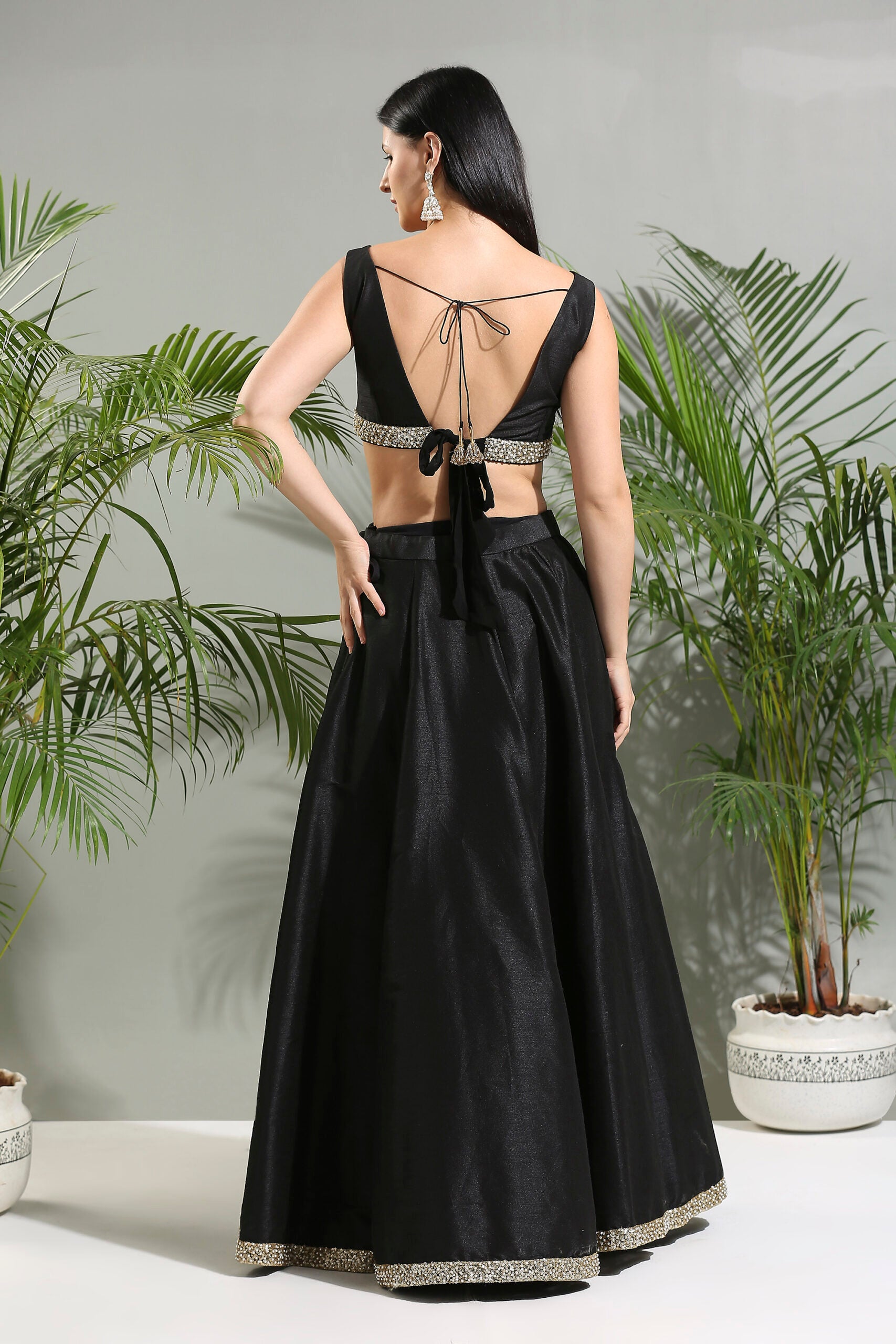 Black Raw Silk Lehenga Set With Hand Painted Dupatta image 4