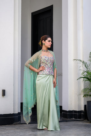 Eden Textudawn Corset With Mirror Work Paidawn With Dhoti Skirt And Cape Set image 5