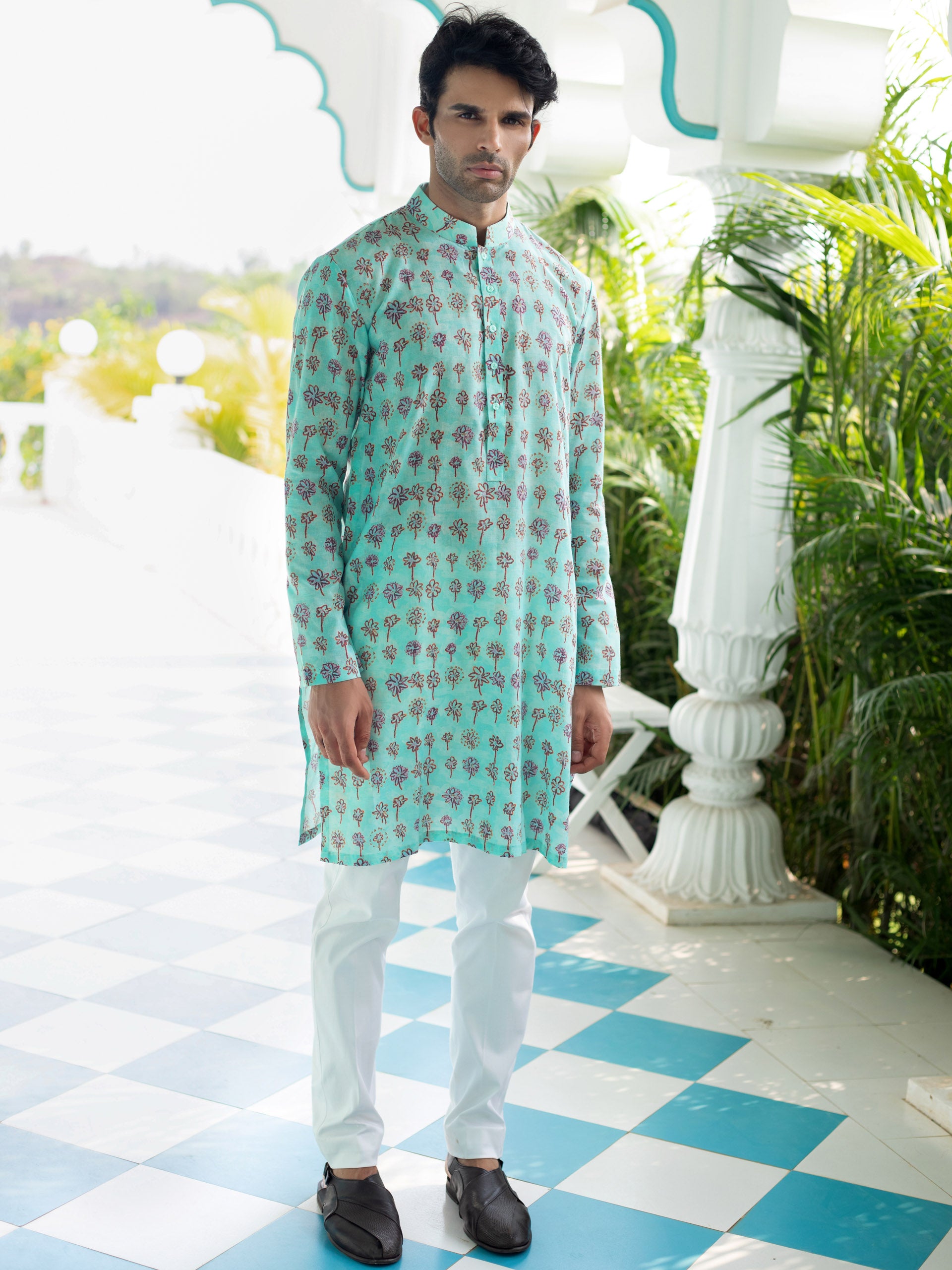 Light Blue Cotton Kurta Set - M image