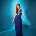 Blue Pre Stitched Saree With Mirror Work Blouse image 0