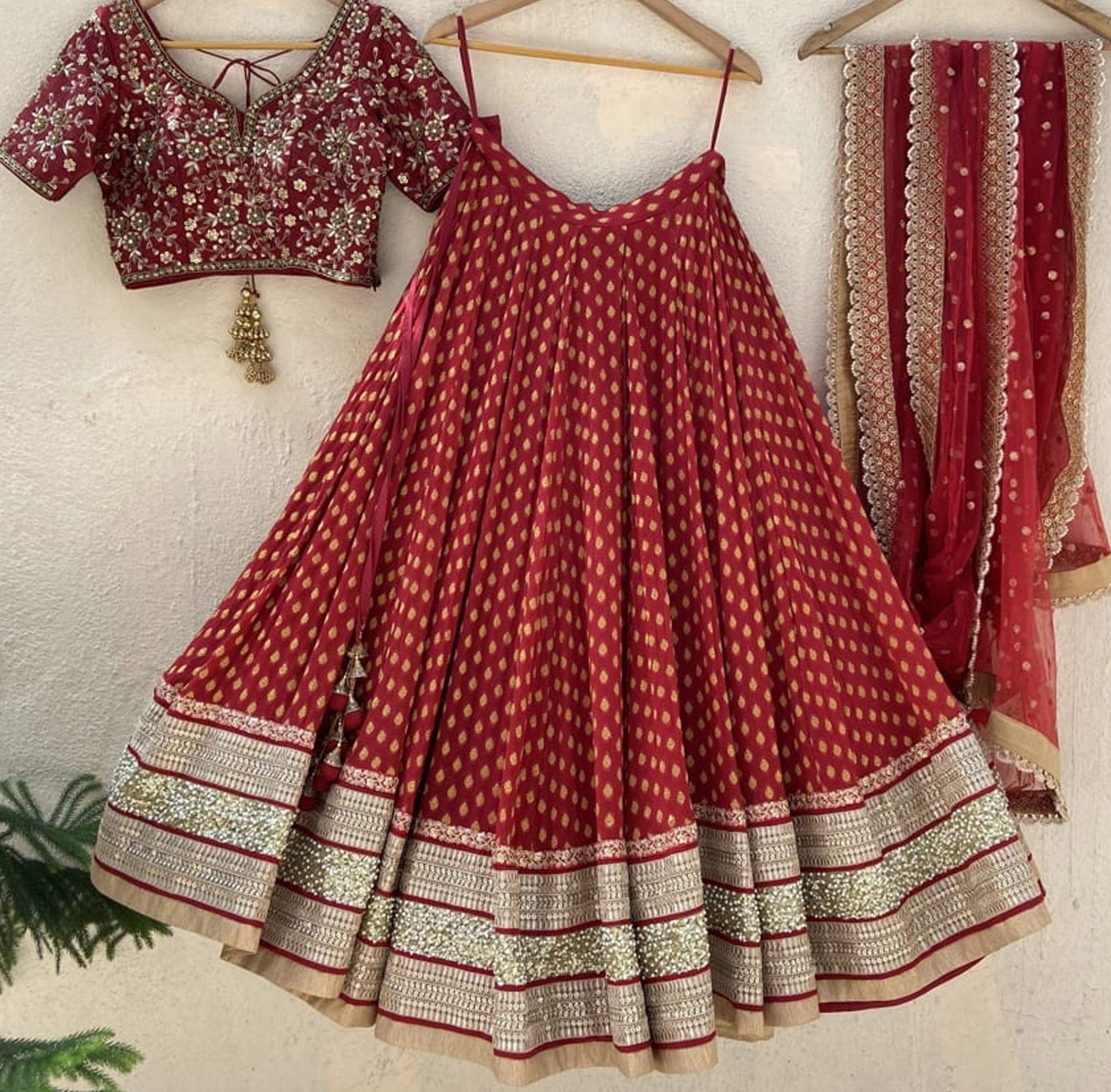 Red Butti Bridal Sharmily Lehenga Set image 4