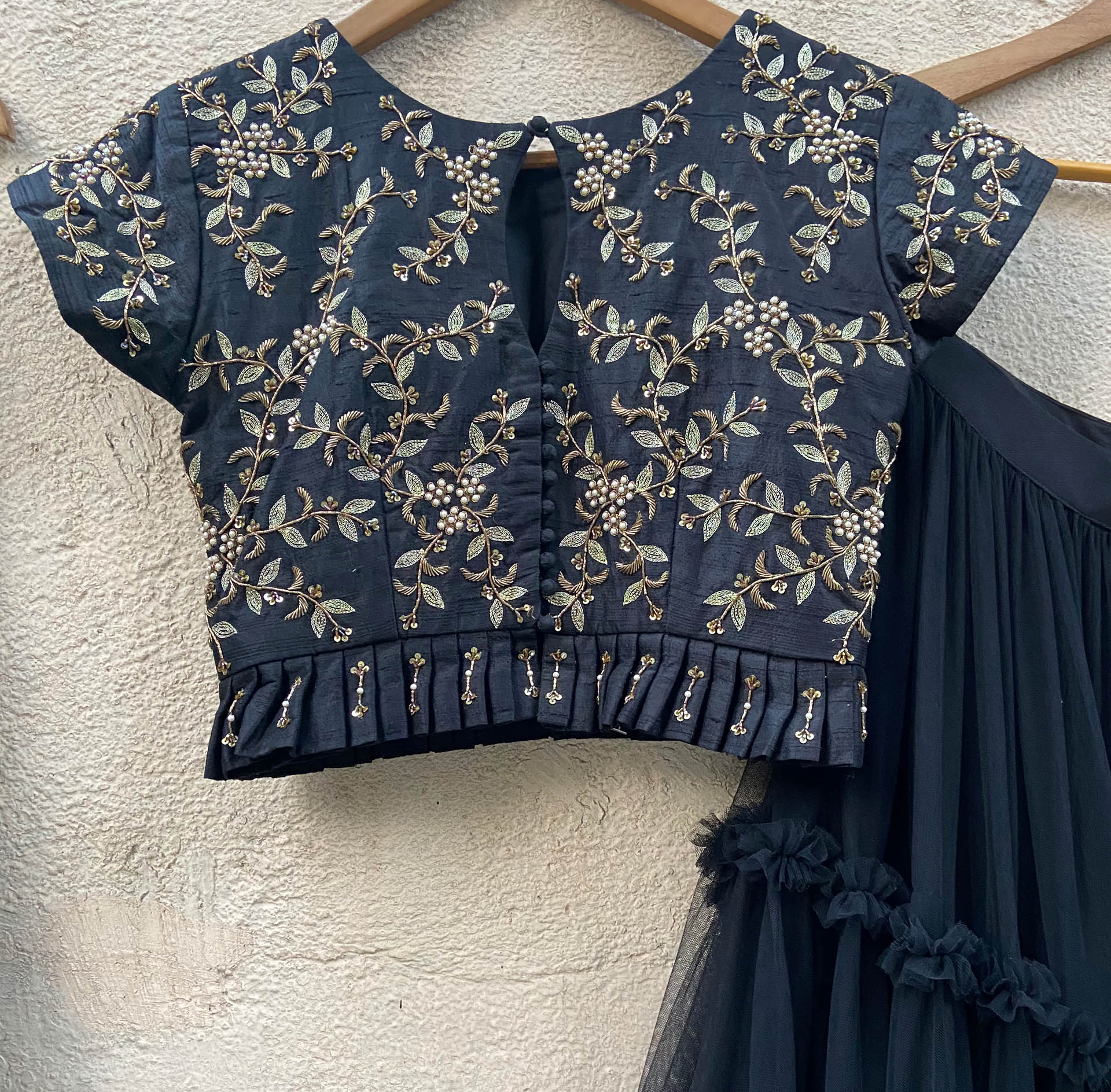 Black Tulle Tier Ruffle Lehenga Set image 3