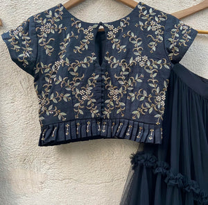 Black Tulle Tier Ruffle Lehenga Set image 3