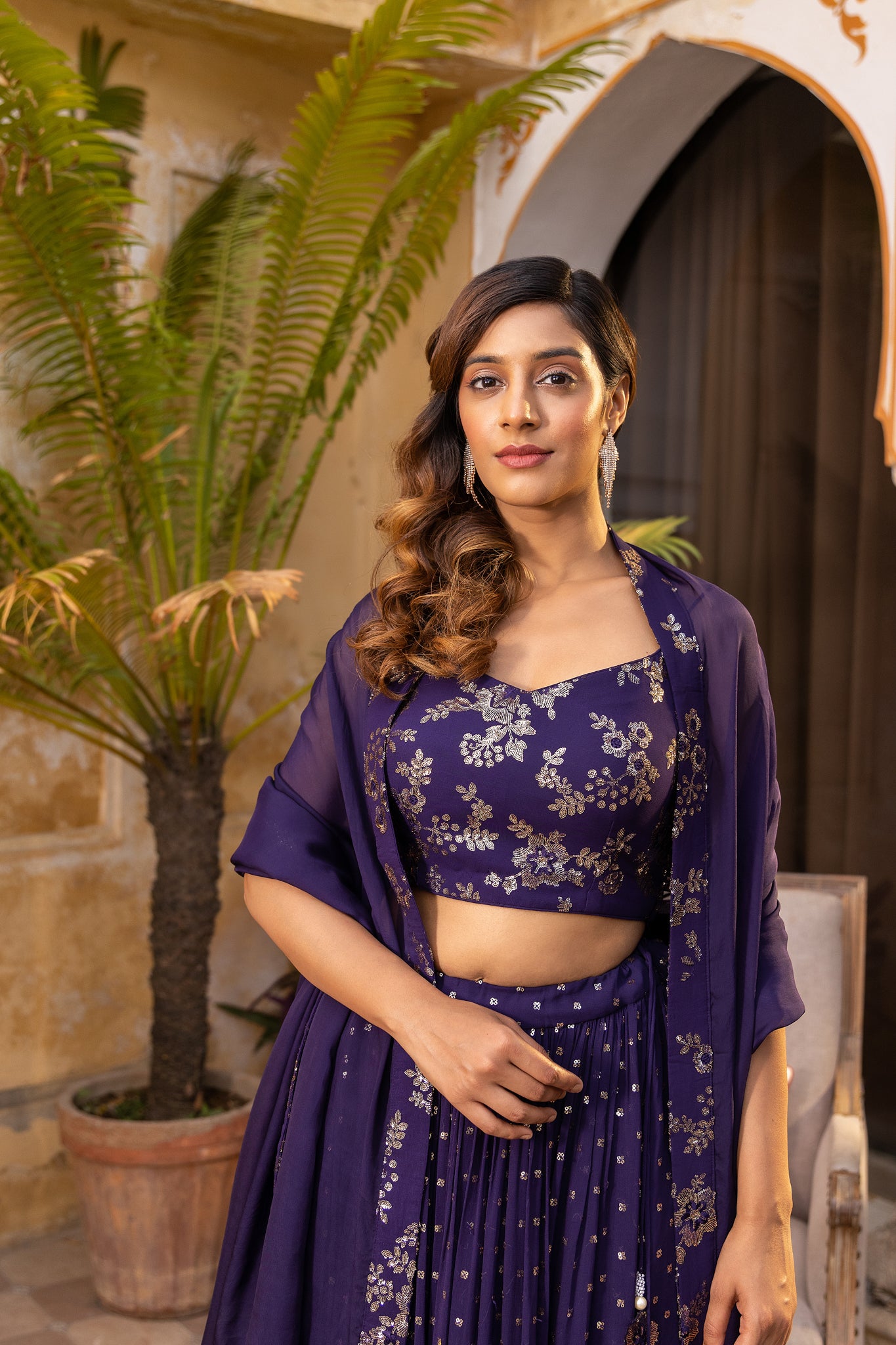 Purple Embroidered Lehenga Set - M image