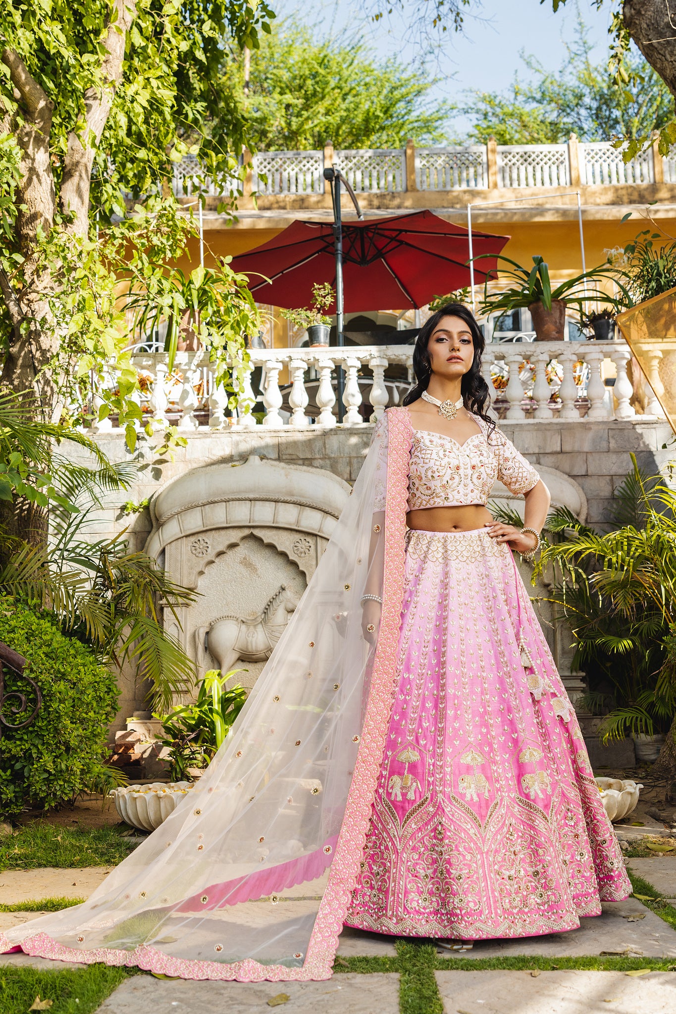 Pink Raw Silk Hand Embroidered Lehenga Set image 1