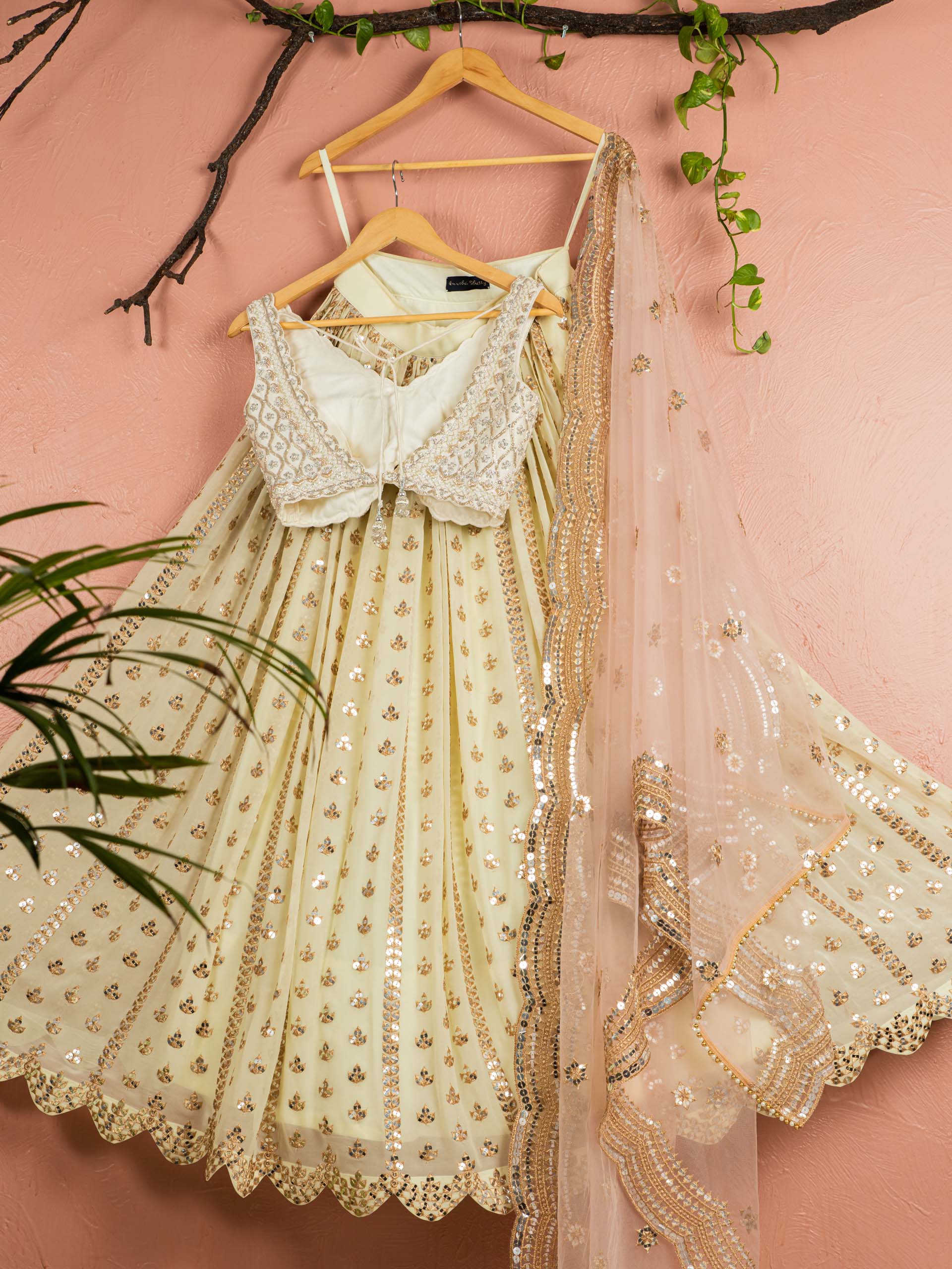 Banana Butti Scallop Lehenga Set with Ivory Blouse image 1