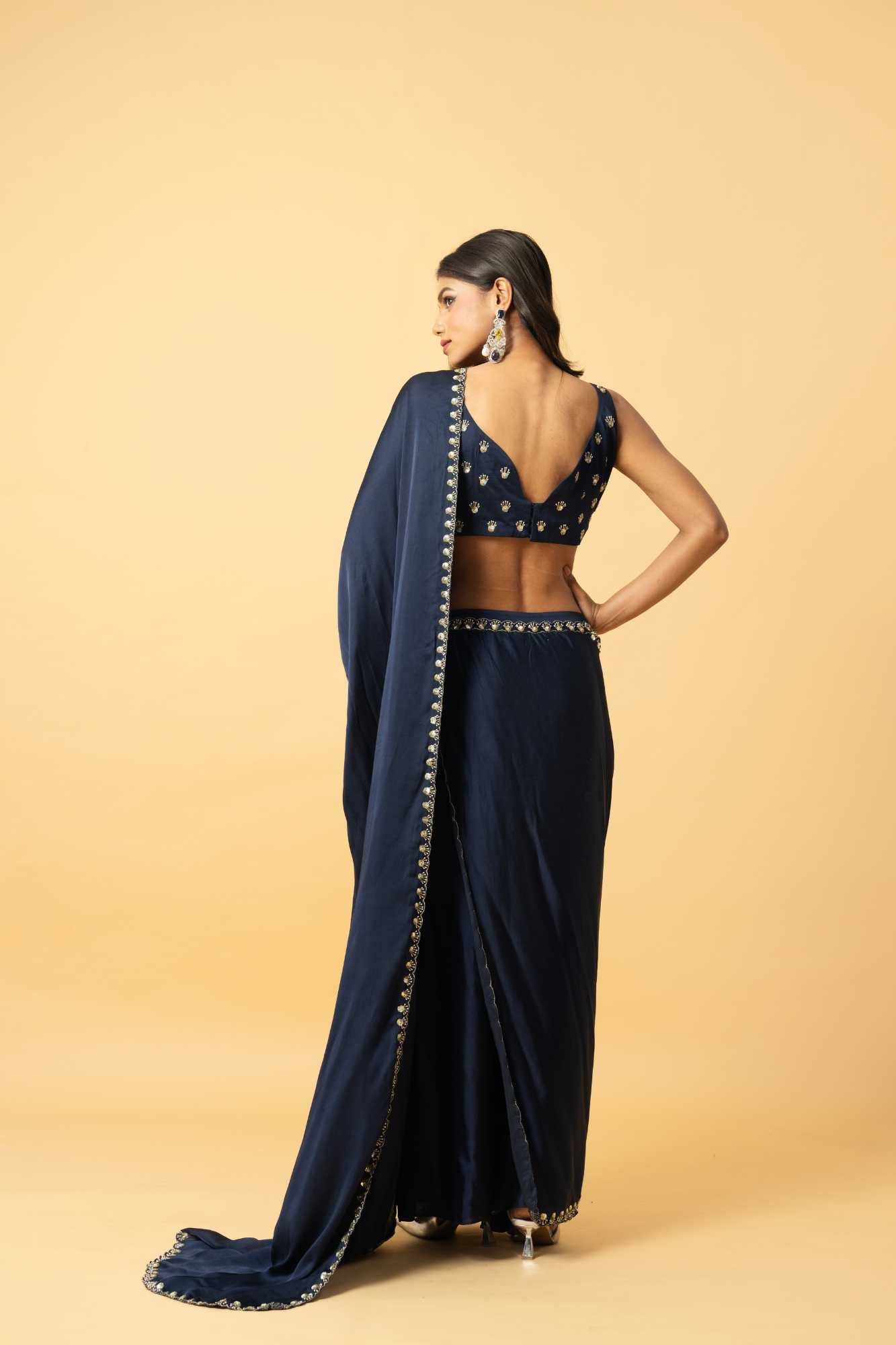 Blue Modal Satin Saree image 3