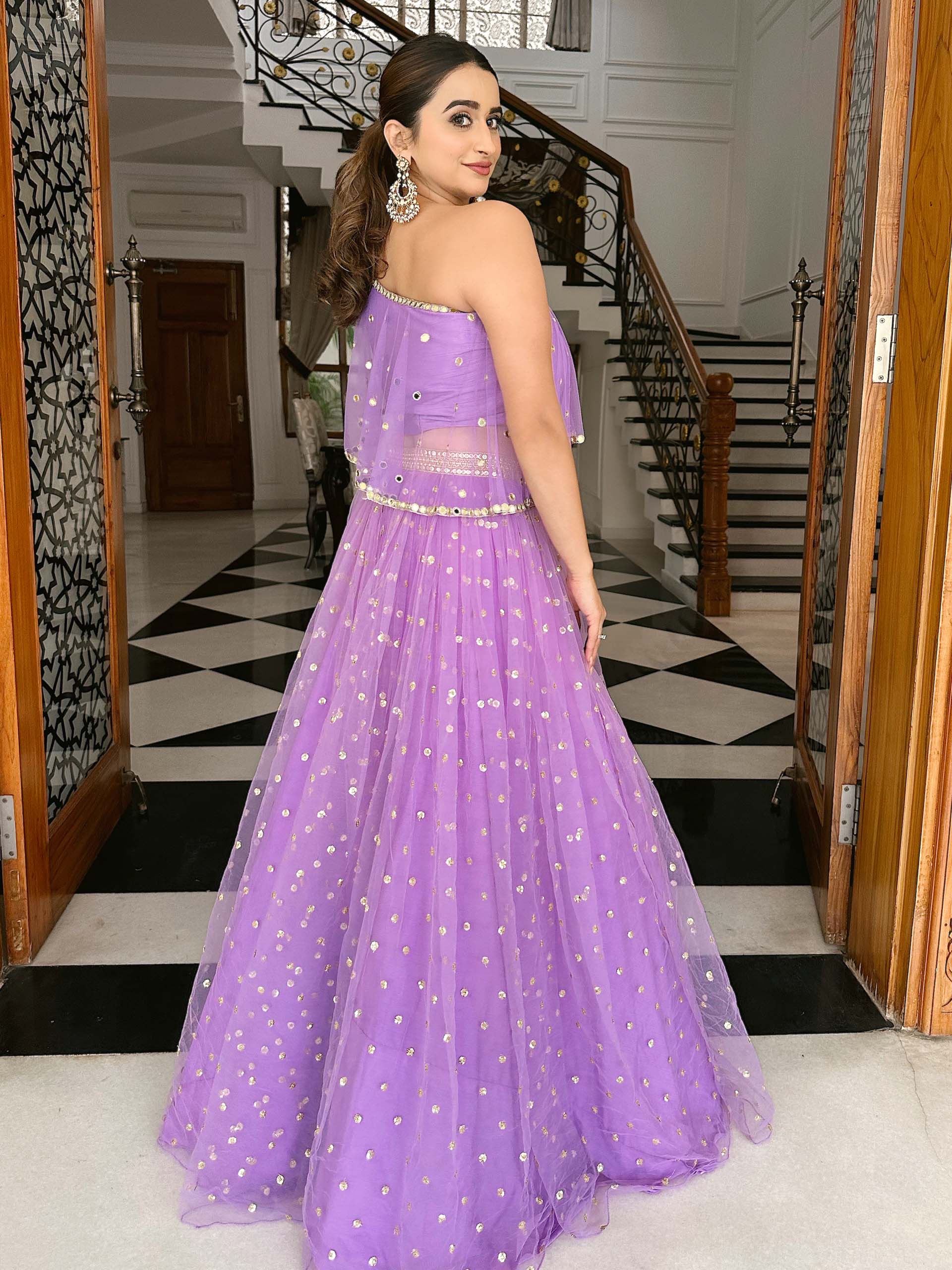 Lilac Mirror Cape Lehenga Set image 3