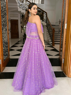 Lilac Mirror Cape Lehenga Set image 3