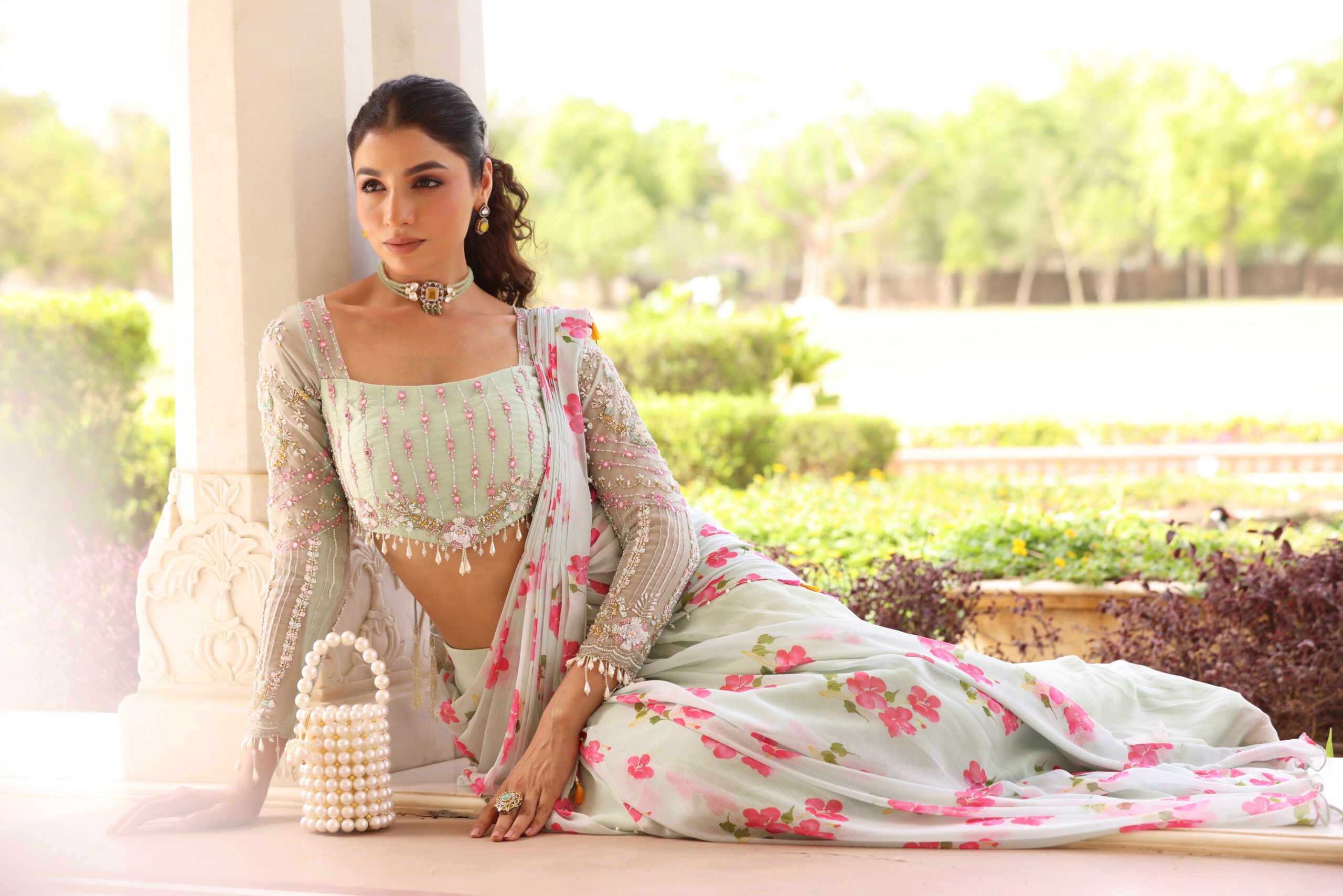 Floral Printed Pre-Drape Saree image 16