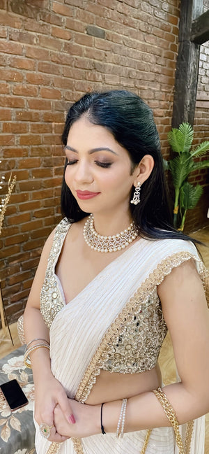 Ivory Ruffle Pre-Stitched Saree - S image
