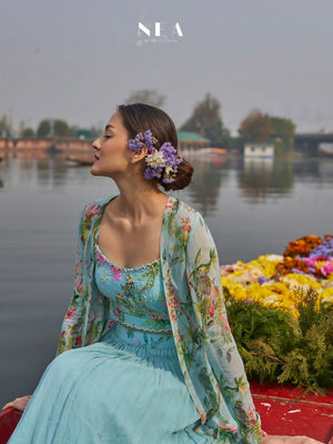 Ice Blue Floral Lehenga Set image 1