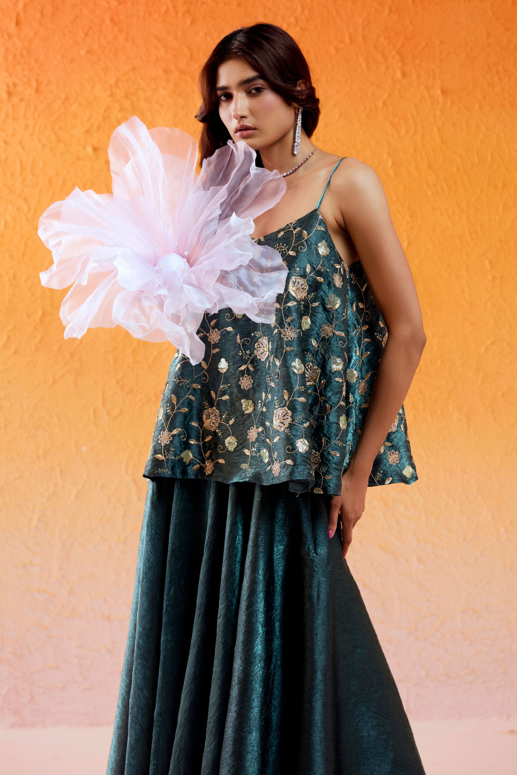 Metallic Teal Blue Peplum Sharara Set image 4