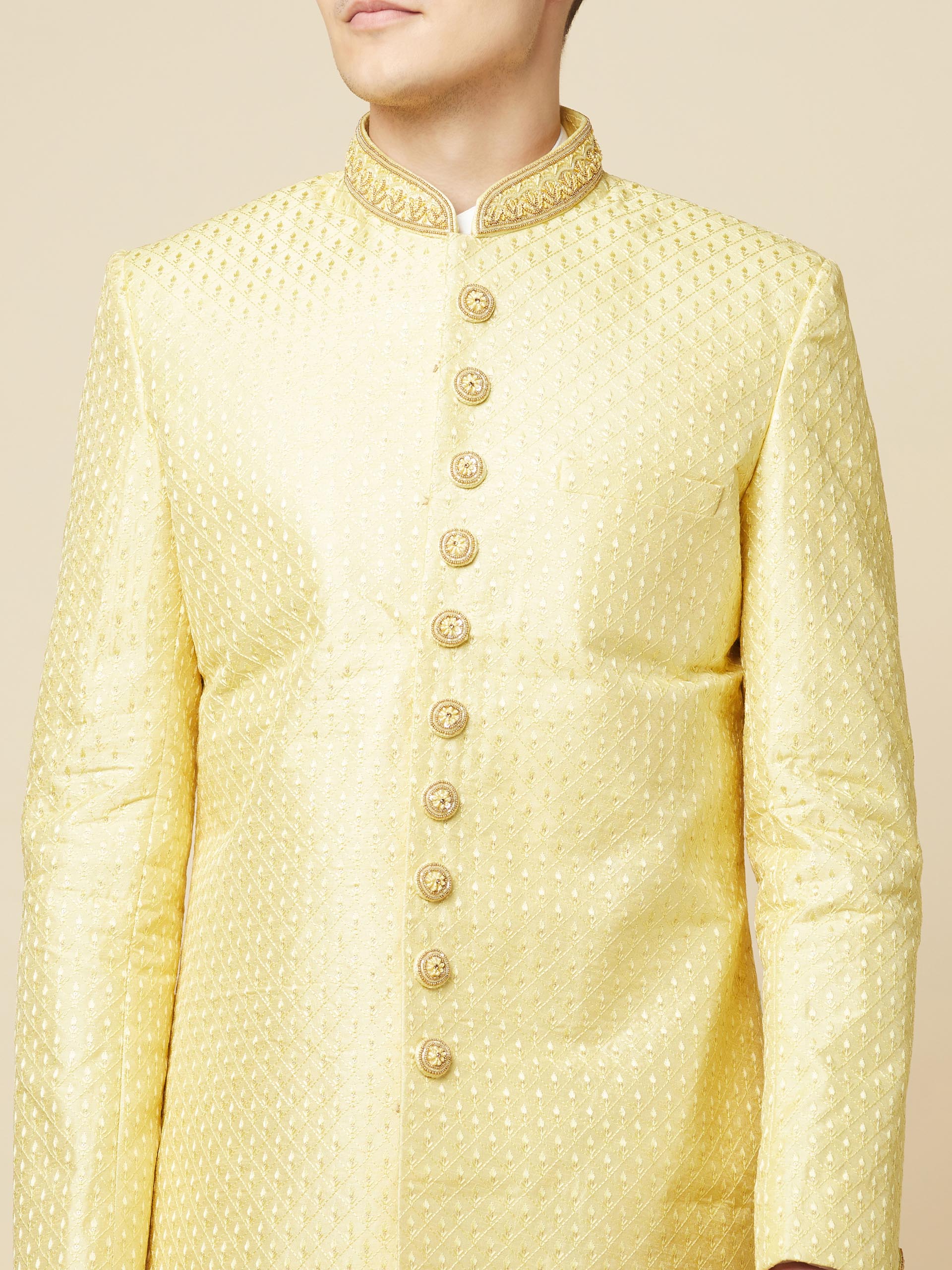 Lime Yellow Embroidered Sherwani Set image 6