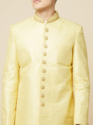 Lime Yellow Embroidered Sherwani Set image 6