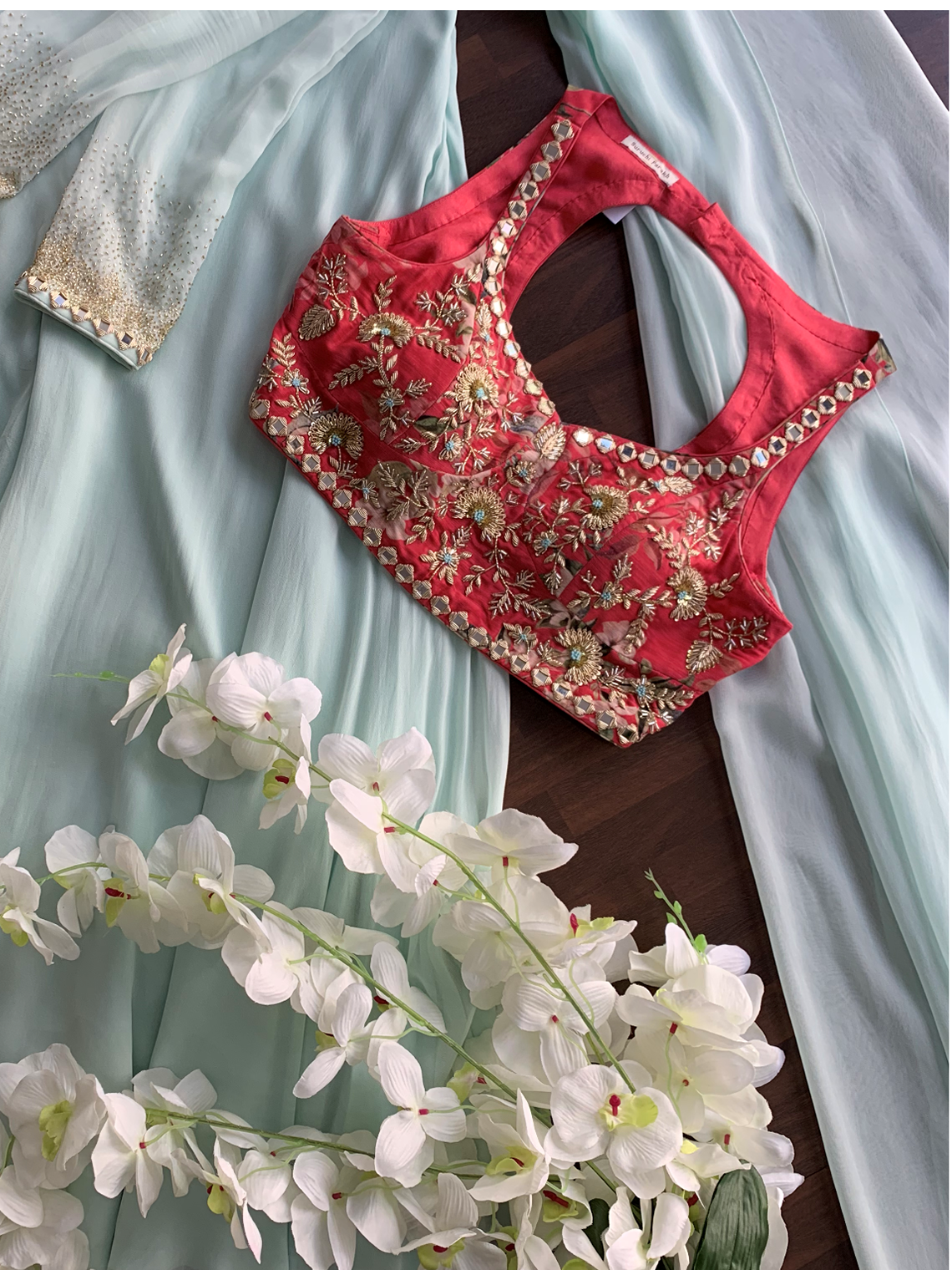 Sea Green And Red Palazzo Set image 1