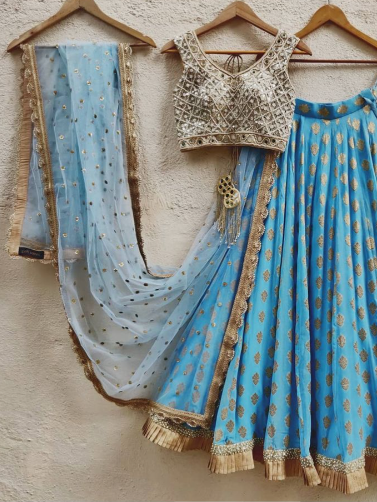 Light Blue Ruffle Lehenga with Mirror Blouse image 3