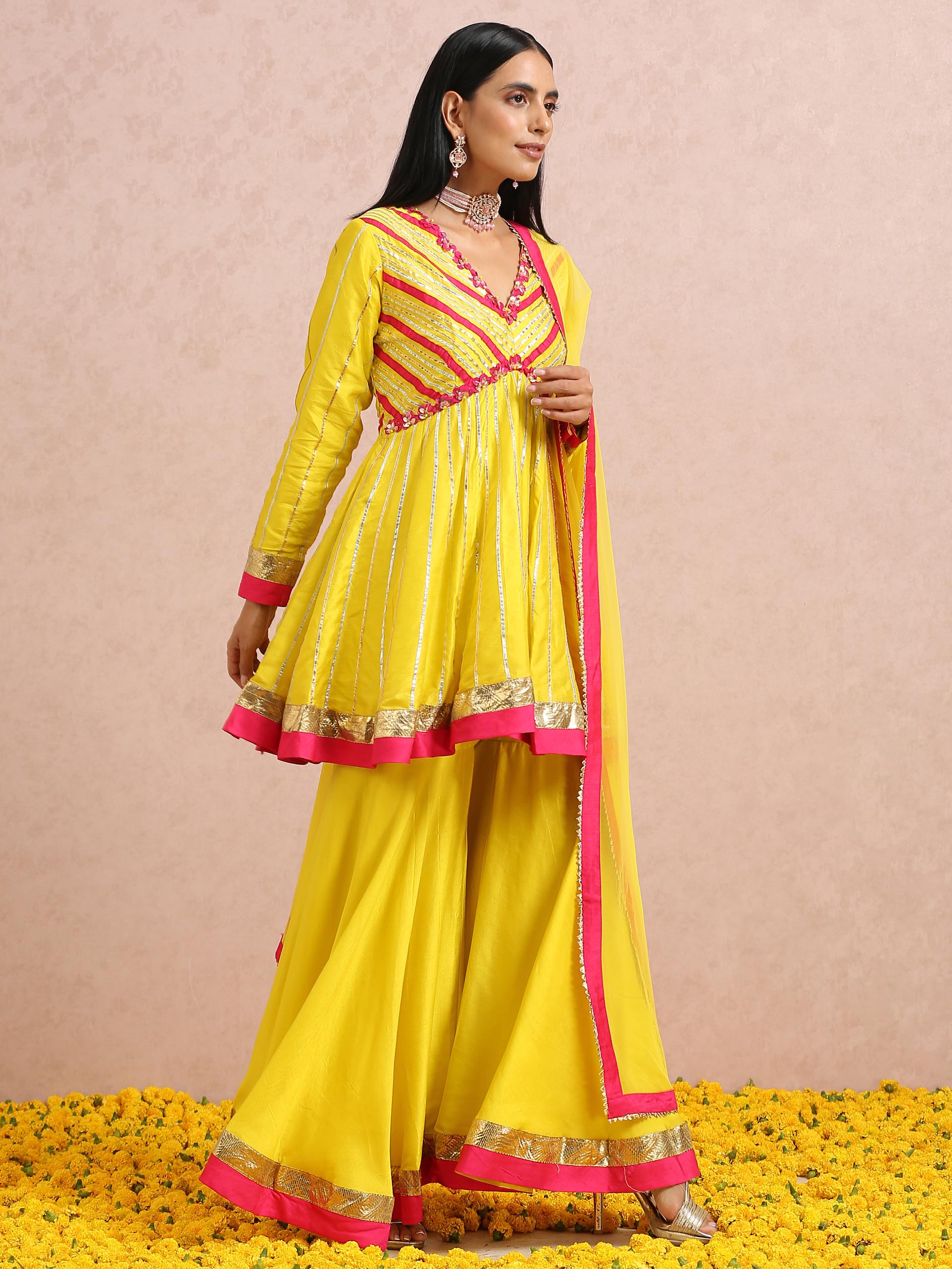 Yellow and Fuchsia Sharara Set image 6