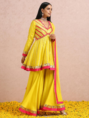 Yellow and Fuchsia Sharara Set image 6