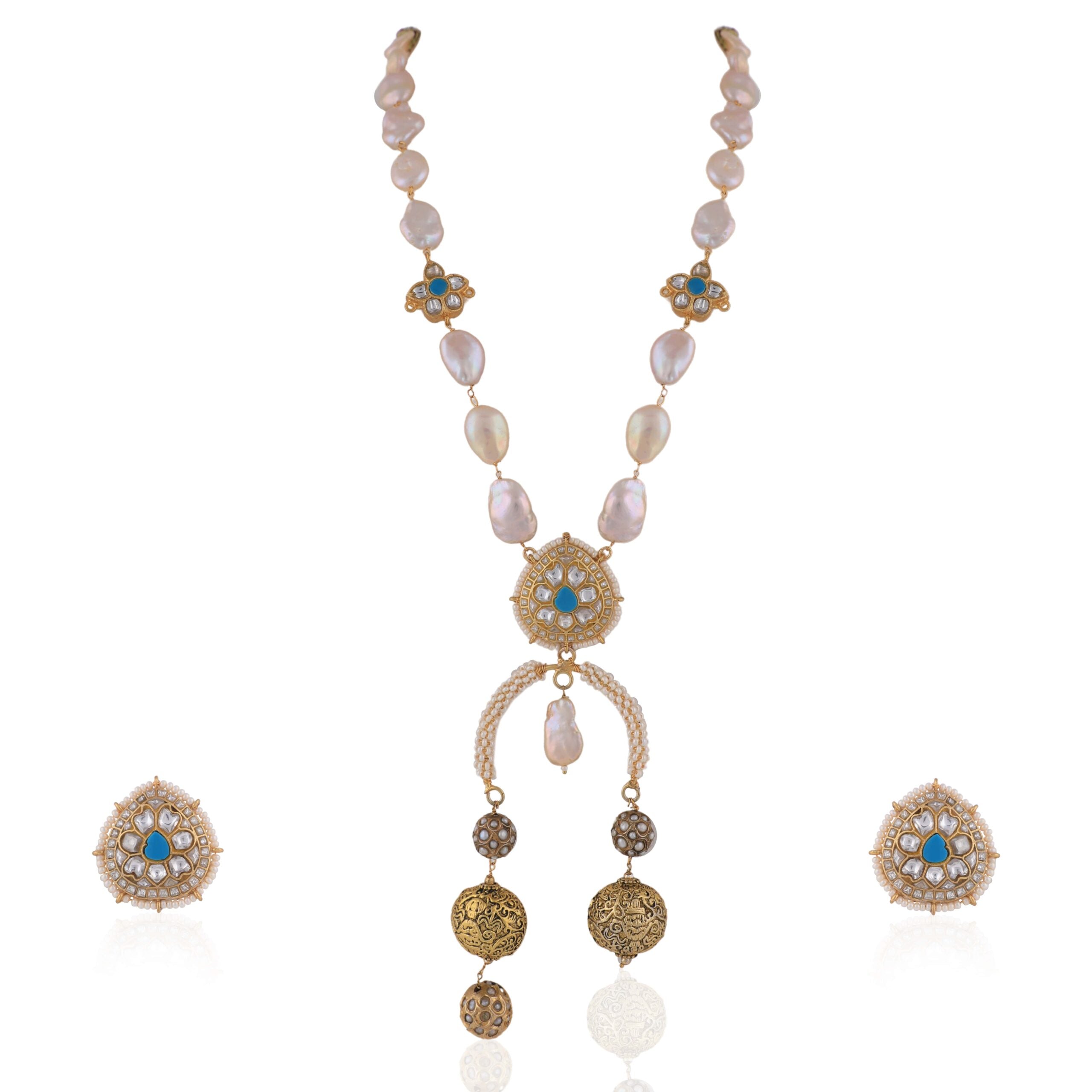 Firozi White Jadtar Stone Necklace With Matching Studs image 0