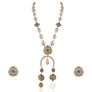 Firozi White Jadtar Stone Necklace With Matching Studs image 0