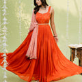 Red Orange Anarkali Set with Contrast Dupatta image 0
