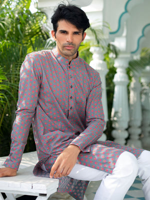 Grey Pink Cotton Kurta Set image 1