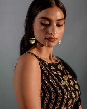 Black Feather Details Saree Set image 1
