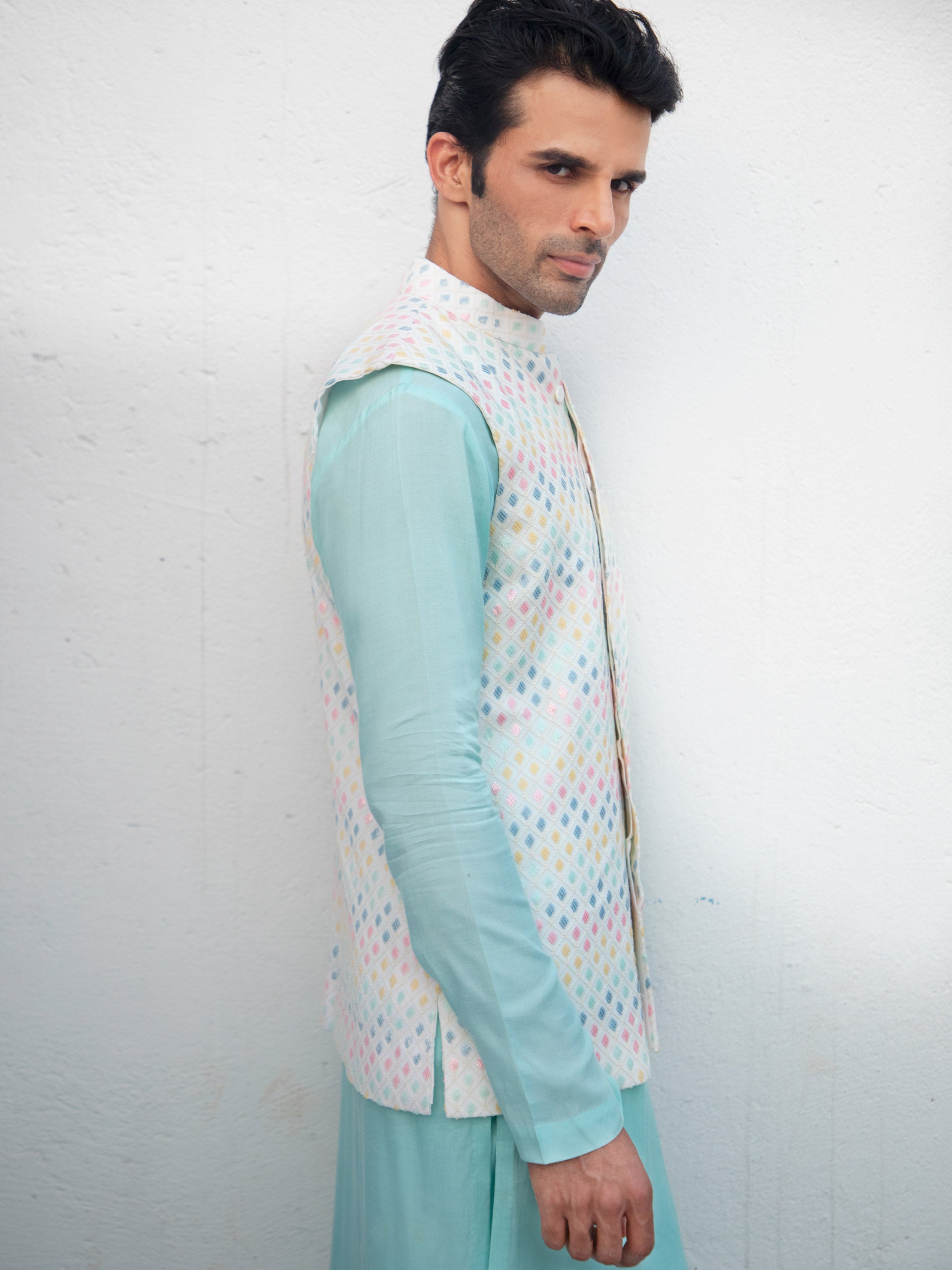 Blue Kurta Set With Multi Sequins Bundi image 1