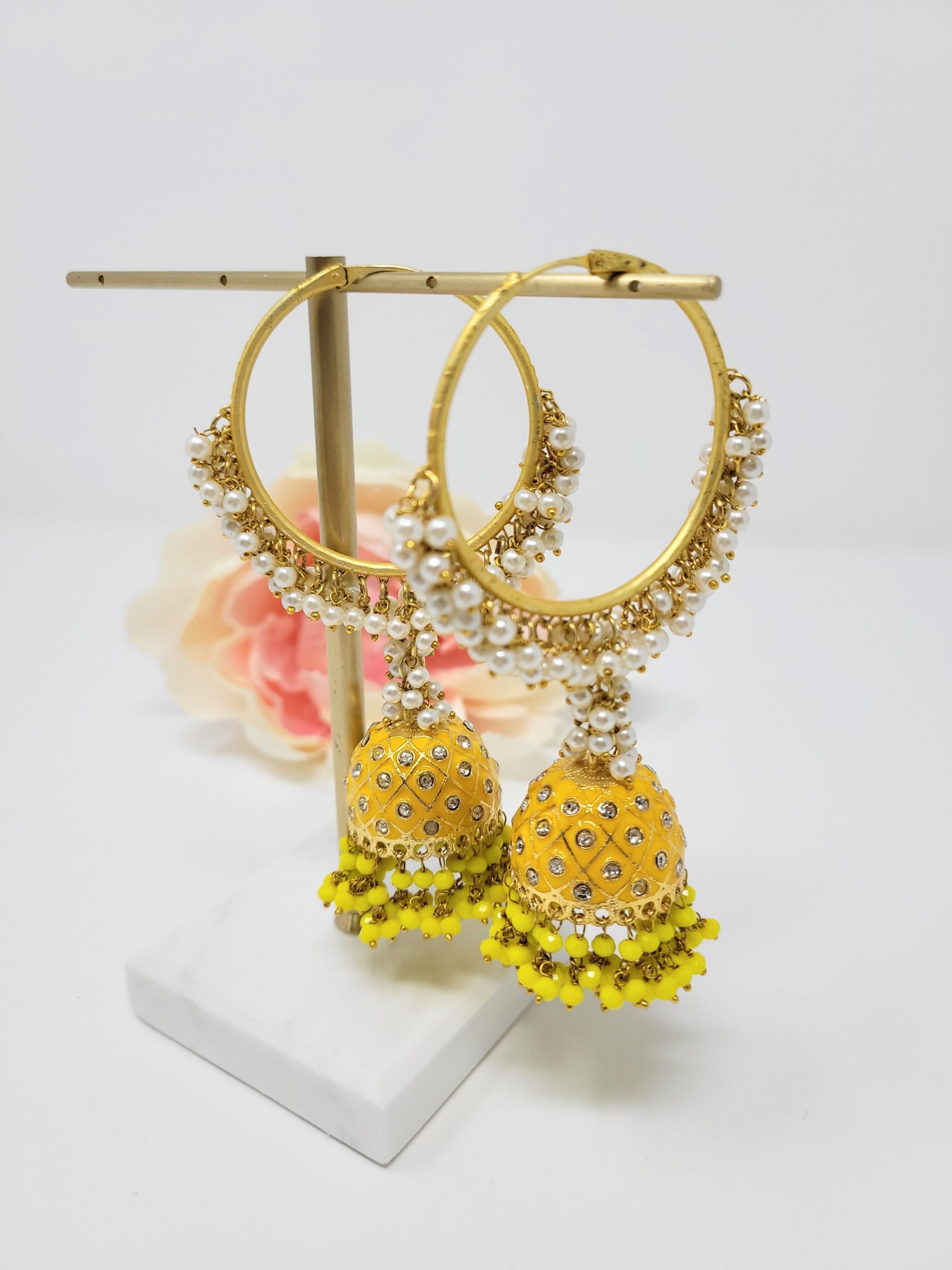 Meenakari Jhumka Hoop Earrings - Yellow image