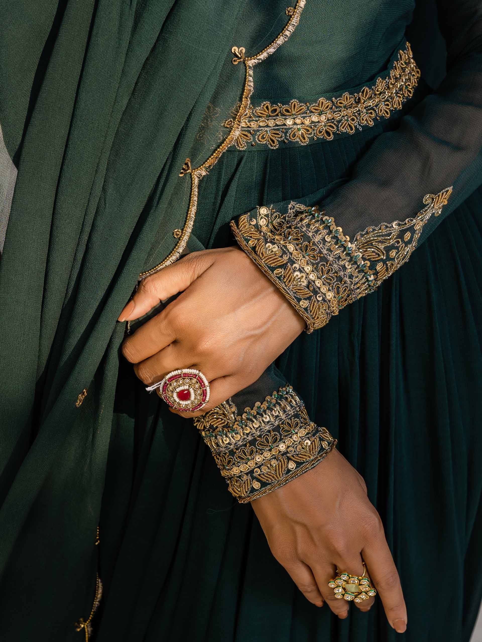 Bottle Green Anarkali Set with Belt image 4