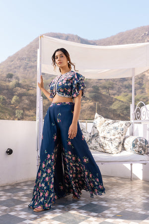Blue Crepe Georgette Embroidered Pant Set image 4